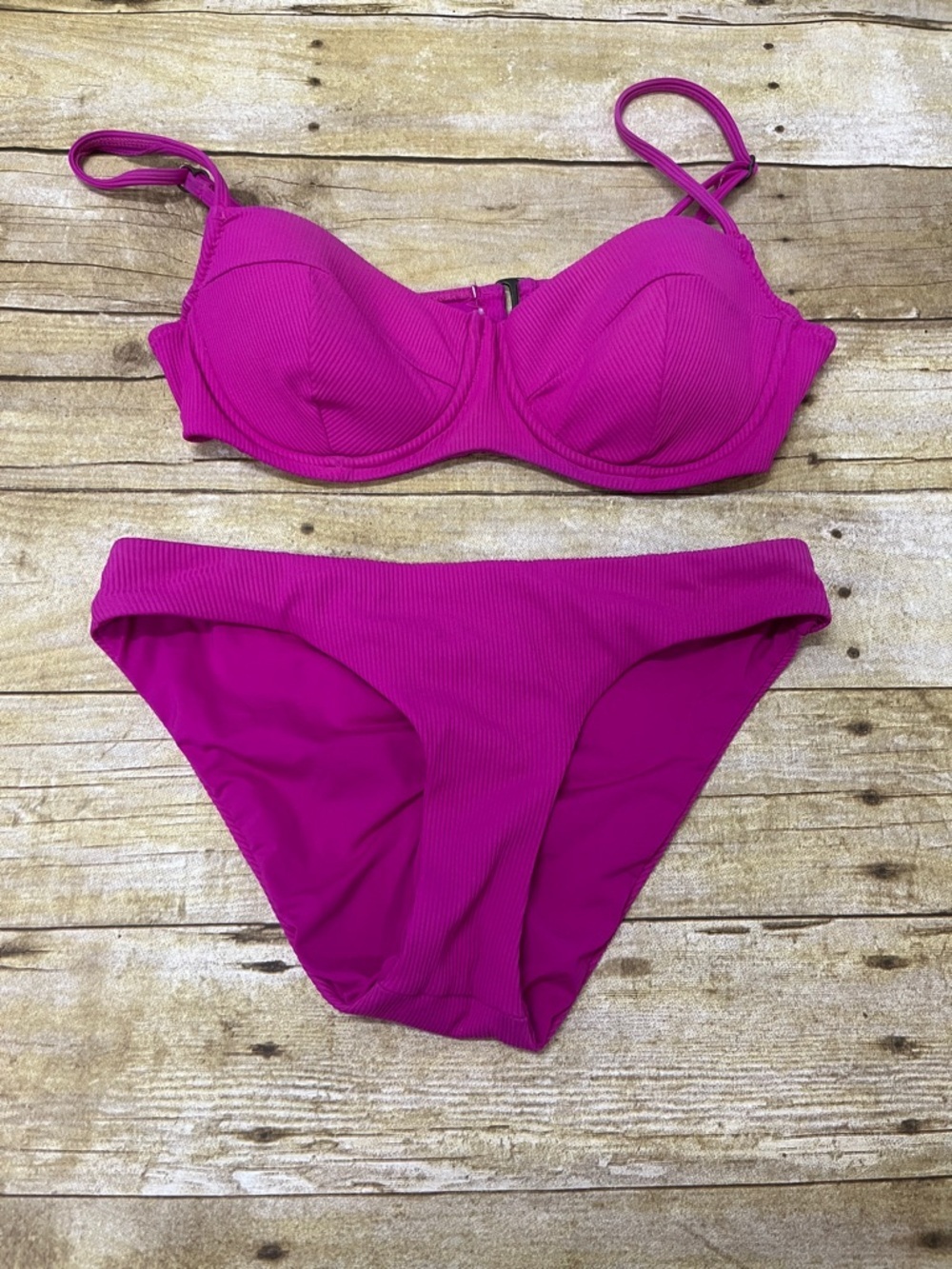 BECCA Ribbed Fuchsia Two-Piece Bikini Set Size XS